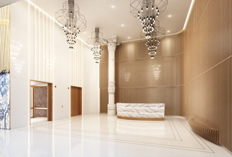 Rendering of the new lobby from the building renovation of 888 Broadway