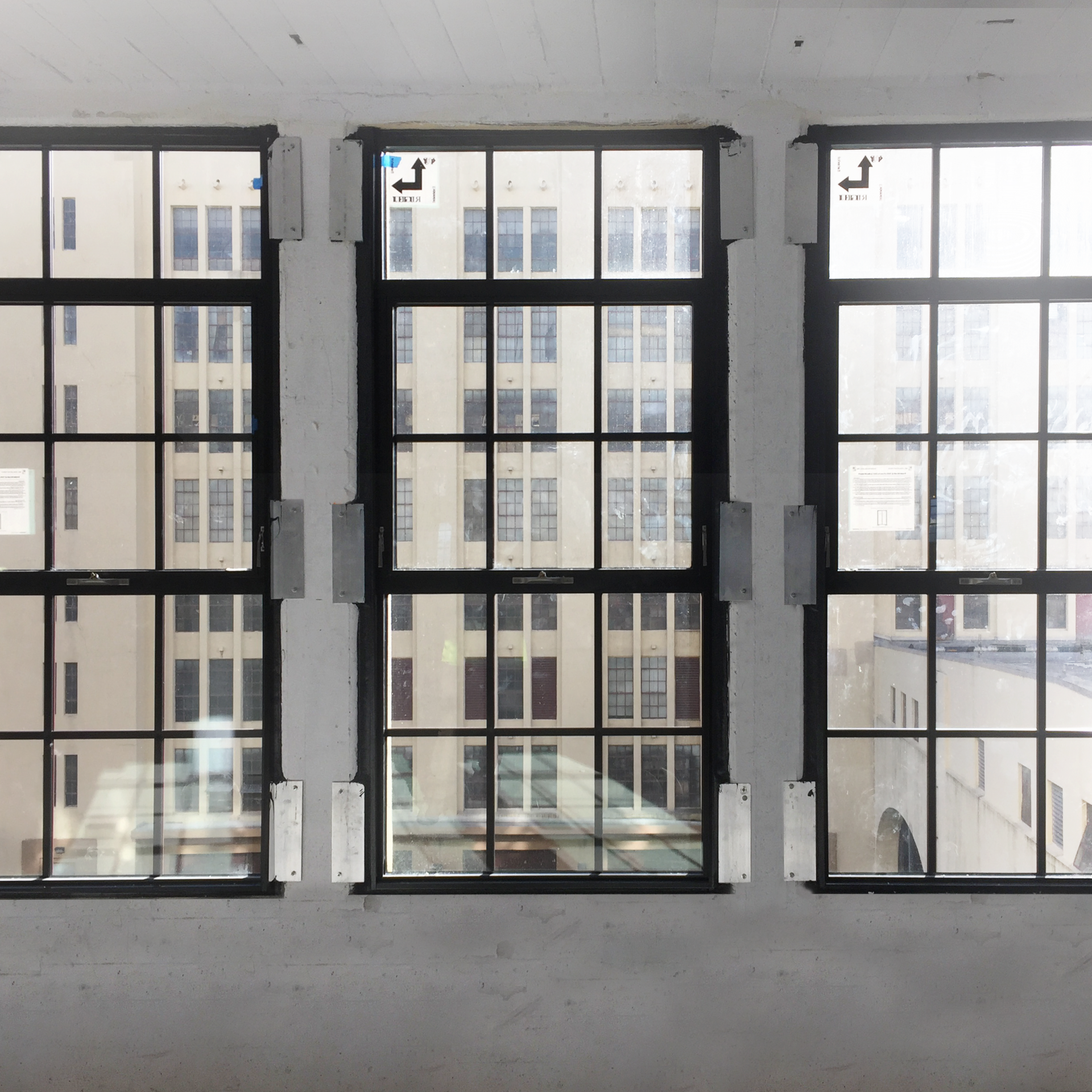 New interior window frames at Brooklyn Army Terminal