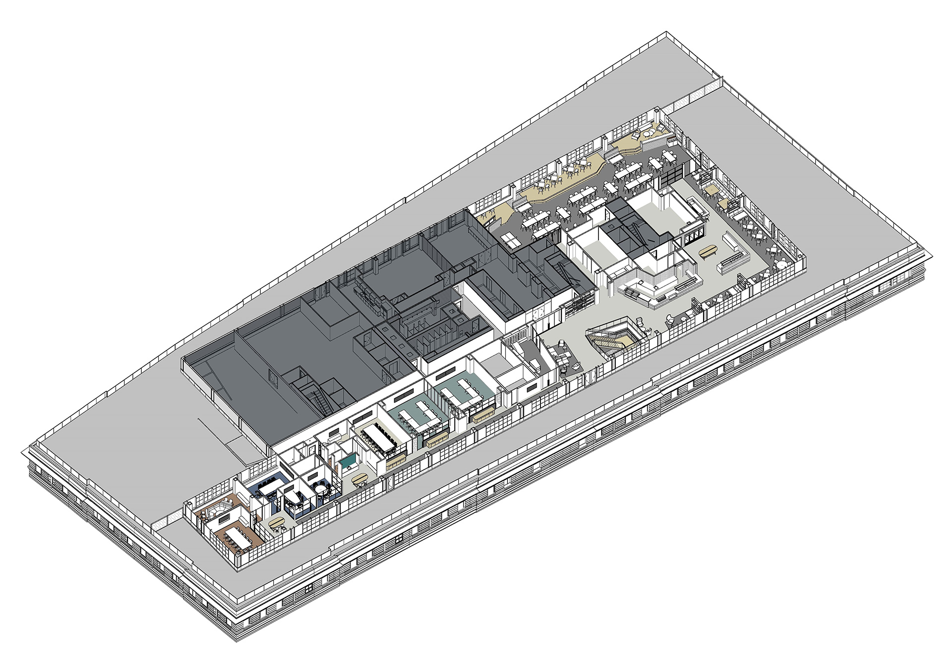 Axonometric floor plan of the 7th floor at the new Mars Wrigley headquarters