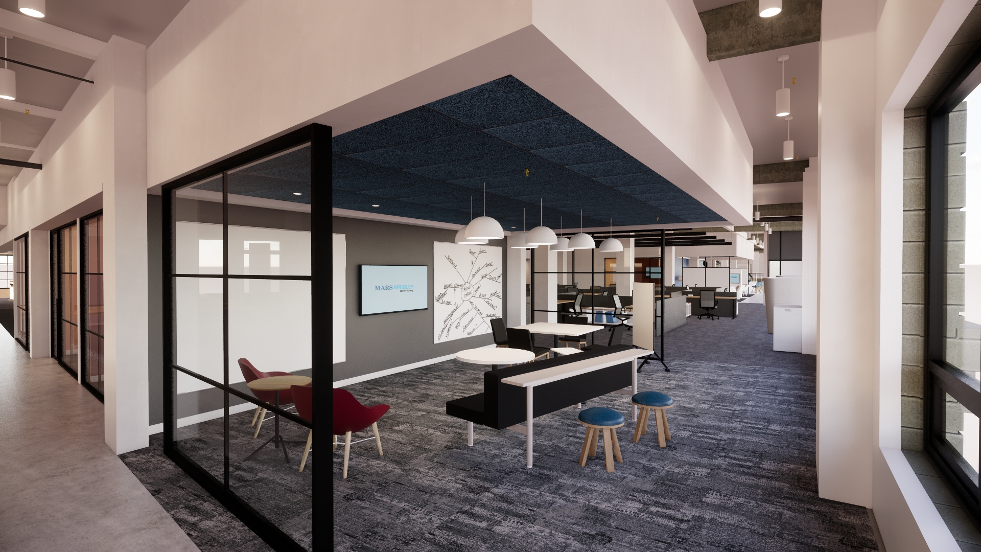 A new collaboration space called "The Library" at the new Mars Wrigley headquarters