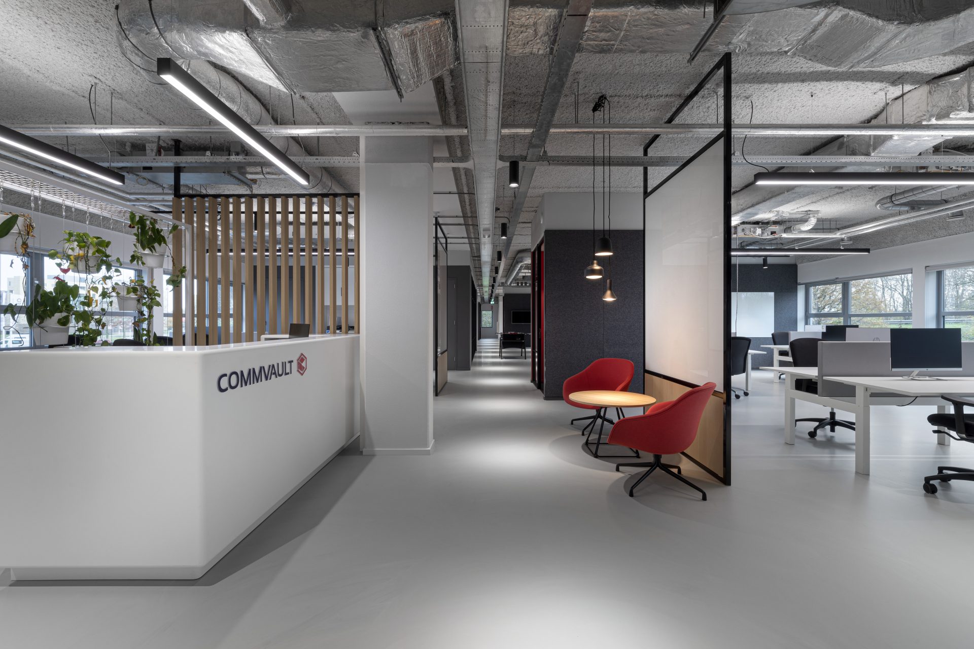 Reception space of the new Commvault offices in Utrecht, the Neterlands